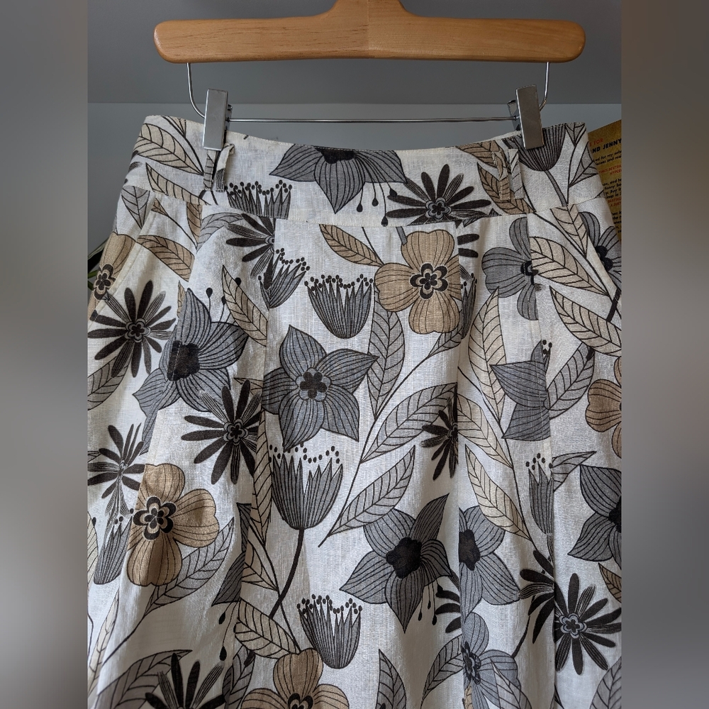 Y2K Floral A-Line Skirt Cream Black Cream Size Small Vintage Cotton Boho Twee - Picture 4 of 10